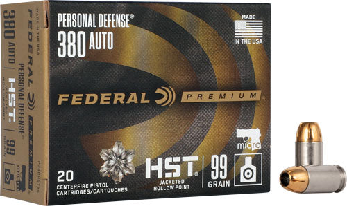 Federal .380 ACP/Auto Premium Defense HST Jacketed Hollow Point 99 Grain 20/Box