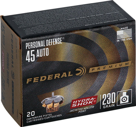 Federal .45 ACP/Auto Premium Personal Defense Hydra-Shok Jacketed Hollow Point 230 Grain 20/Box