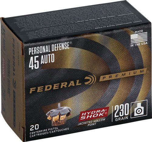 Federal .45 ACP/Auto Premium Personal Defense Hydra-Shok Jacketed Hollow Point 230 Grain 20/Box