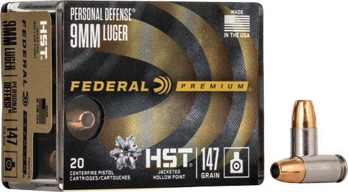 Federal 9mm Luger / Parabellum Premium Personal Defense HST Jacketed Hollow Point 147 Grain 20/Box