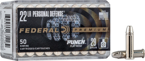 Federal .22 Long Rifle Premium Personal Defense Punch Flat Nose 29 Grain 50/Box