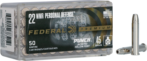 Federal .22 Magnum / WMR Premium Personal Defense Punch Jacketed Hollow Point 45 Grain 50/Box