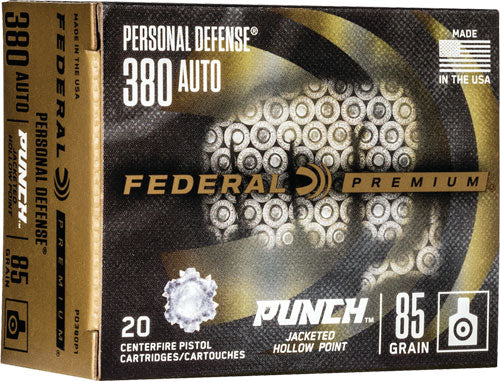 Federal .380 ACP/Auto Premium Personal Defense Punch Jacketed Hollow Point 85 Grain 20/Box