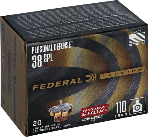 Federal .38 Special Premium Personal Defense Low Recoil Hydra-Shok Jacketed Hollow Point 110 Grain 20/Box