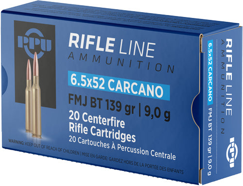 Prvi Partizan 6.5x52mm Carcano Rifle Full Metal Jacket Boat Tail 139 Grain 20/Box
