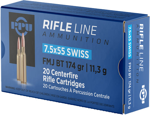 Prvi Partizan 7.5x55mm Swiss Metric Rifle Full Metal Jacket Boat Tail 174 Grain 20/Box