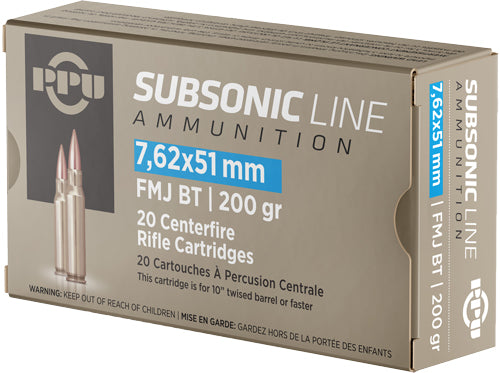 Prvi Partizan .308 Win / 7.62x51mm Subsonic Full Metal Jacket Boat Tail 200 Grain 20/Box