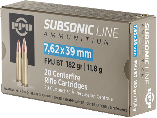 Prvi Partizan 7.62x39mm Subsonic Full Metal Jacket Boat Tail 182 Grain 20/Box