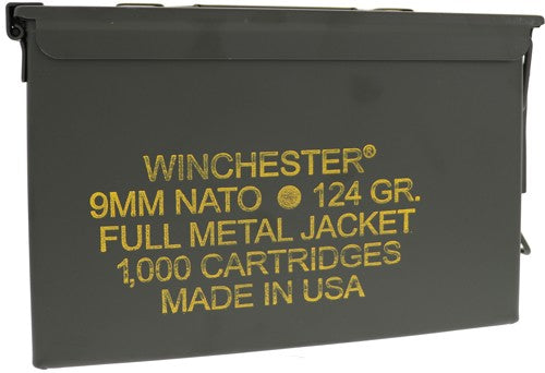 Winchester 9mm Luger / Parabellum USA Nato Ammo Can Full Metal Jacket 124 Grain 1000/Box [Item 105]