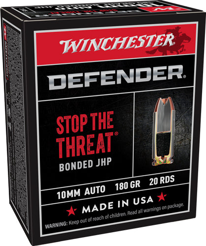 Winchester 10mm Auto Defender Bonded Jacket Hollow Point 180 Grain 20/Box