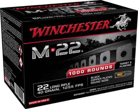 Winchester .22 Long Rifle M-22 Black Copper Plated Round Nose 40 Grain 1000/Box