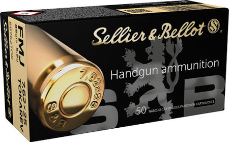 Sellier and Bellot 7.62x25mm Tokarev Handgun Full Metal Jacket 85 Grain 50/Box