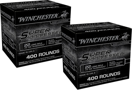 Winchester .22 Long Rifle Super Suppressed Subsonic Black Copper Plated Round Nose 45 Grain 800/Box