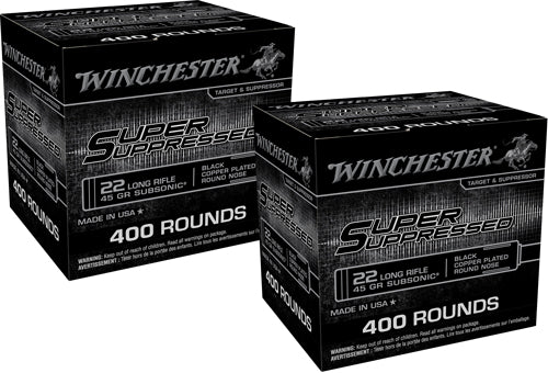Winchester .22 Long Rifle Super Suppressed Subsonic Black Copper Plated Round Nose 45 Grain 800/Box