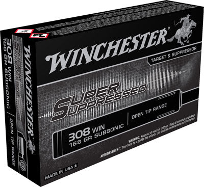 Winchester .308 Win / 7.62x51mm Super Suppressed Open Tip Range 168 Grain 20/Box