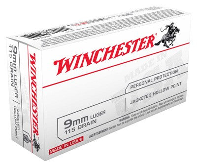 Winchester 9mm Luger / Parabellum USA Jacketed Hollow Point 115 Grain 50/Box