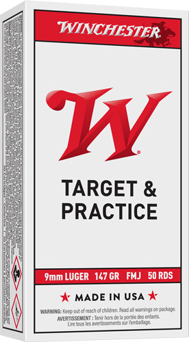 Winchester 9mm Luger / Parabellum USA White Box Full Metal Jacket Flat Nose 147 Grain 50/Box