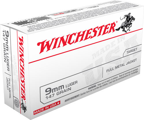 Winchester 9mm Luger / Parabellum USA White Box Full Metal Jacket Flat Nose 147 Grain 50/Box