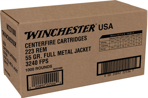 Winchester .223 Remington USA Full Metal Jacket 55 Grain 1000/Box [Item 135]