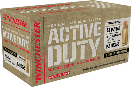 Winchester 9mm Luger / Parabellum Active Duty M1152 Full Metal Jacket Flat Nose 115 Grain 100/Box