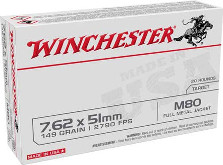 Winchester WM80 M80 M80 Full Metal Jacket Lead Core 149 Grain .308 Win / 7.62x51mm 2790 fps