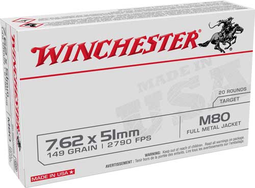 Winchester WM80 M80 M80 Full Metal Jacket Lead Core 149 Grain .308 Win / 7.62x51mm 2790 fps