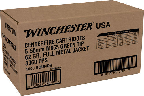 Winchester 5.56x45mm NATO M855 Green Tip Loose Pack Full Metal Jacket 62 Grain 1000/Box [Item 128]