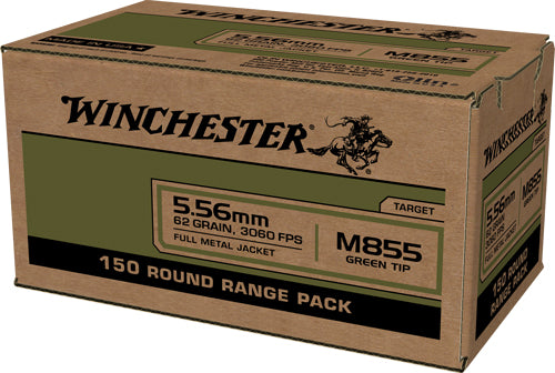 Winchester 5.56x45mm NATO M855 Green Tip Range Pack Full Metal Jacket 62 Grain 150/Box