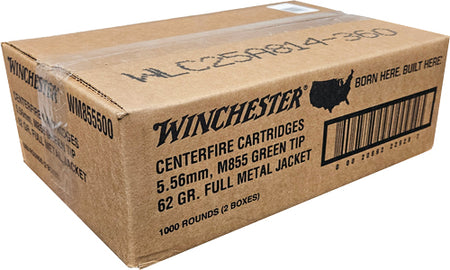 Winchester 5.56x45mm NATO M855 Green Tip Range Pack Full Metal Jacket 62 Grain 500/Box