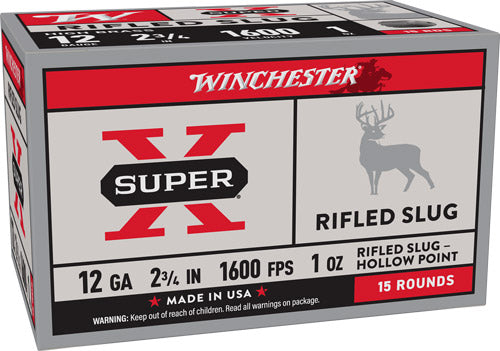 Winchester 12 Gauge Super-X Hollow Point Rifled Slug Value Pack Slug 1 oz 2.75 in 15/Box