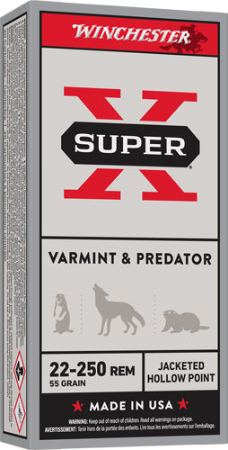 Winchester .22-250 Remington Super X Varmint & Predator Jacketed Hollow Point 55 Grain 20/Box