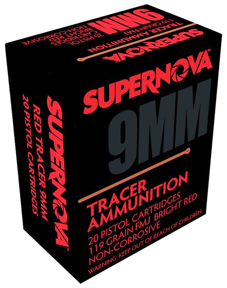 Supernova 9mm Luger / Parabellum Red Tracer Non Corrosive Full Metal Jacket 119 Grain 20/Box