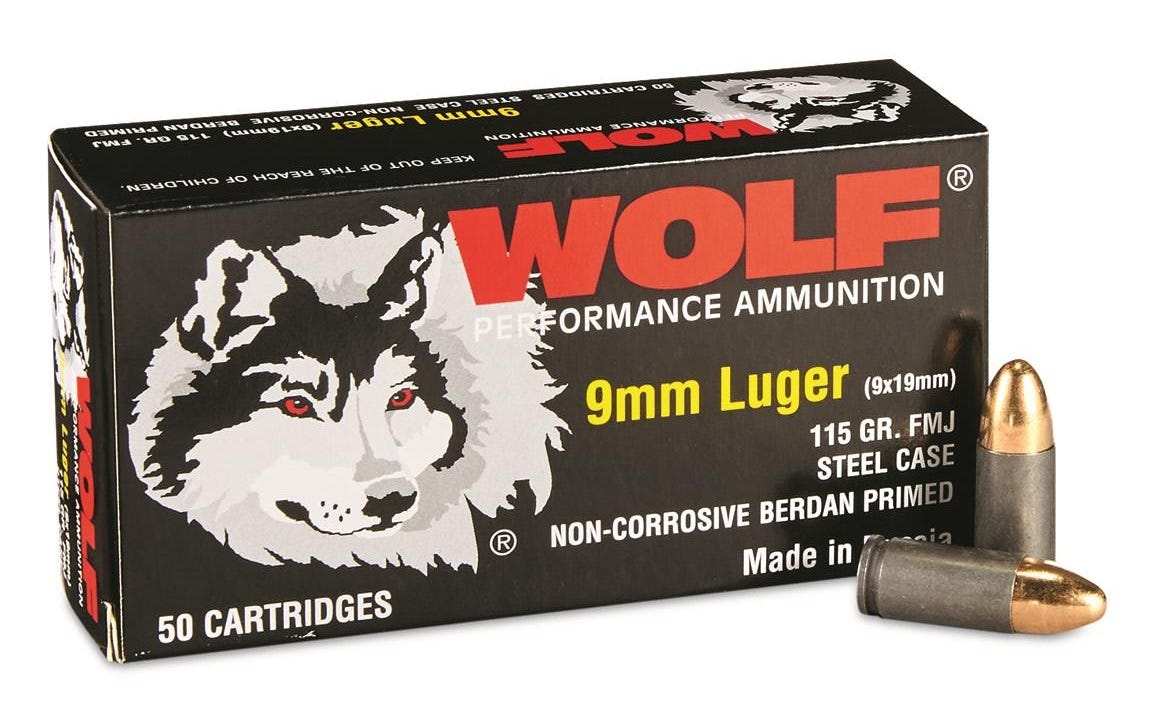 Wolf 9mm Luger / Parabellum Performance Full Metal Jacket 115 Grain 50/Box [Item 9829]