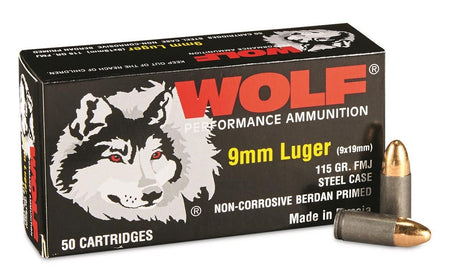 Wolf 9mm Luger / Parabellum Performance Full Metal Jacket 115 Grain 50/Box [Item 9829]