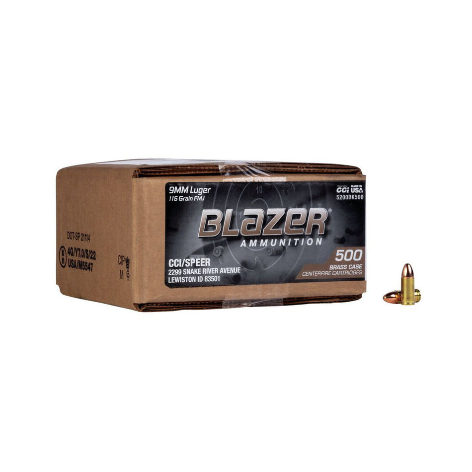 Blazer 9mm Luger / Parabellum Brass Bulk Full Metal Jacket 115 Grain 500/Box [Item 9511]