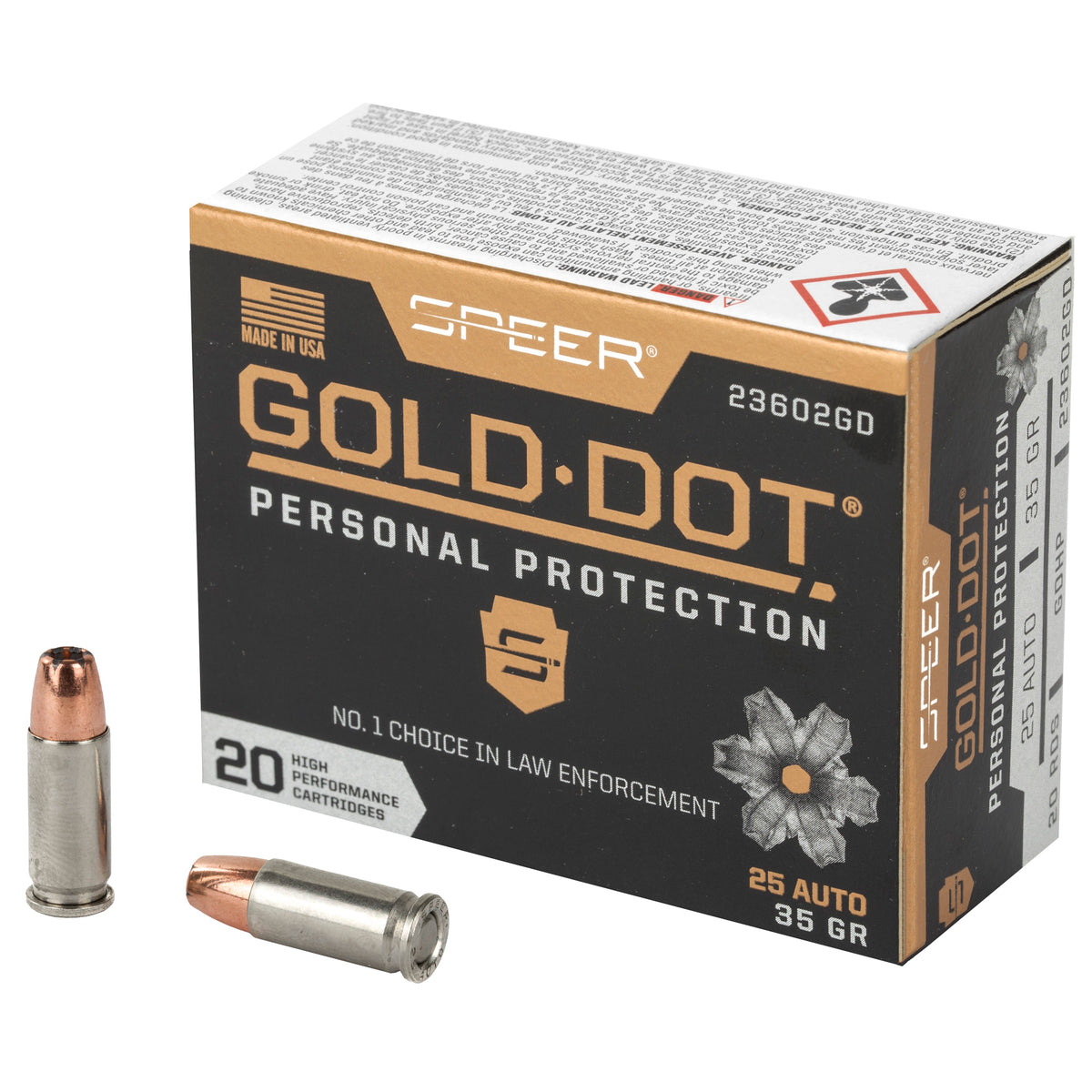 Speer .25 ACP Gold Dot Personal Protection Hollow Point 35 Grain 20/Box
