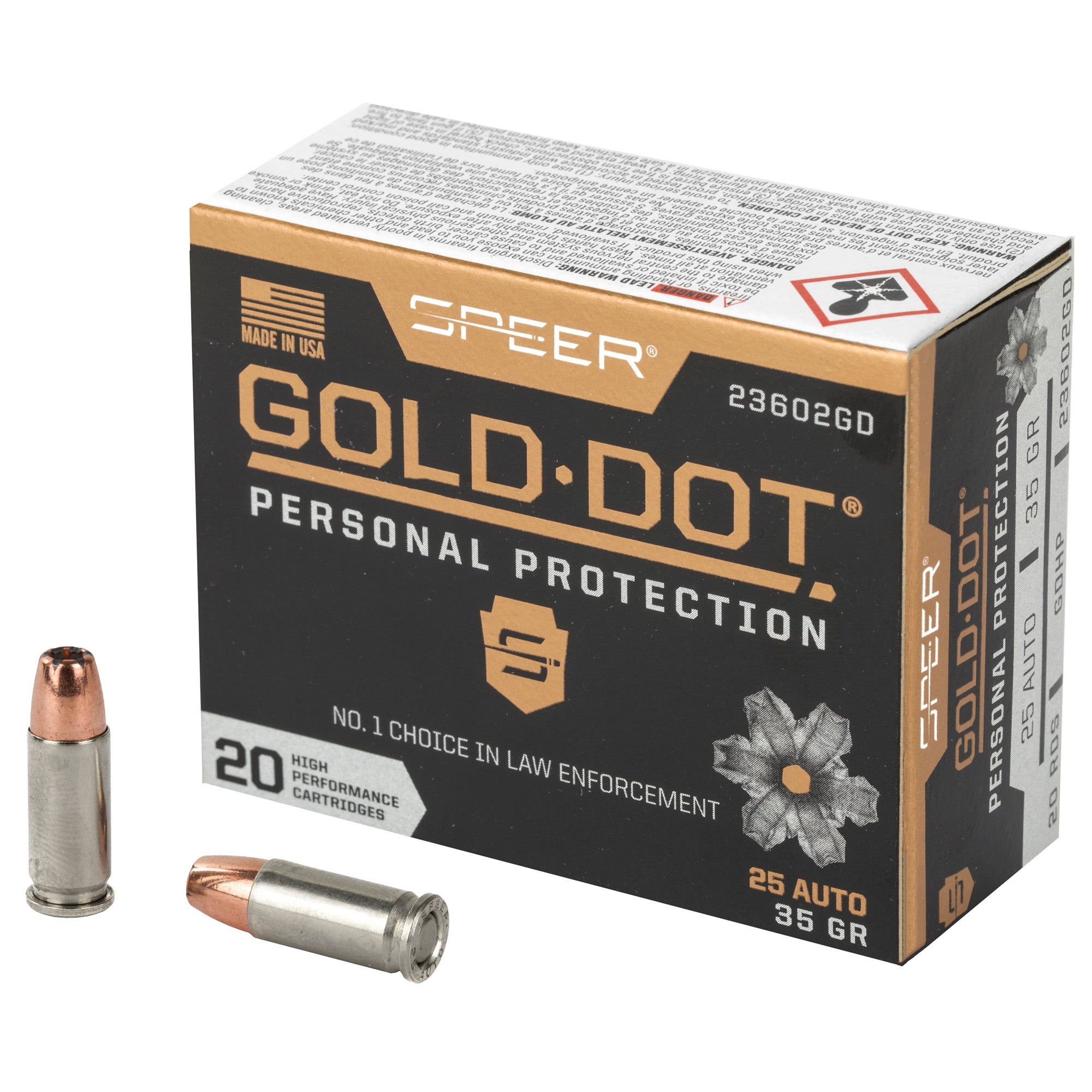 Speer .25 ACP Gold Dot Personal Protection Hollow Point 35 Grain 20/Box
