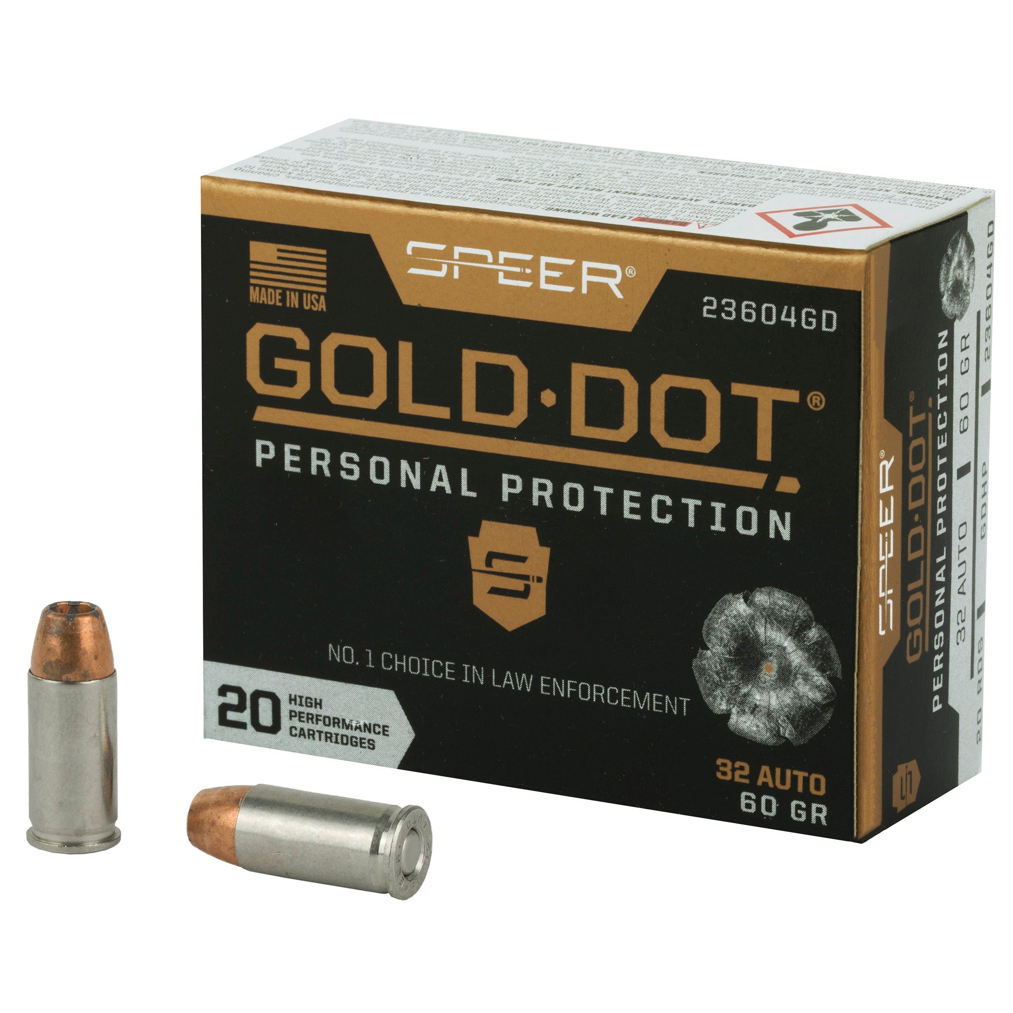 Speer .32 ACP Gold Dot Personal Protection Hollow Point 60 Grain 20/Box