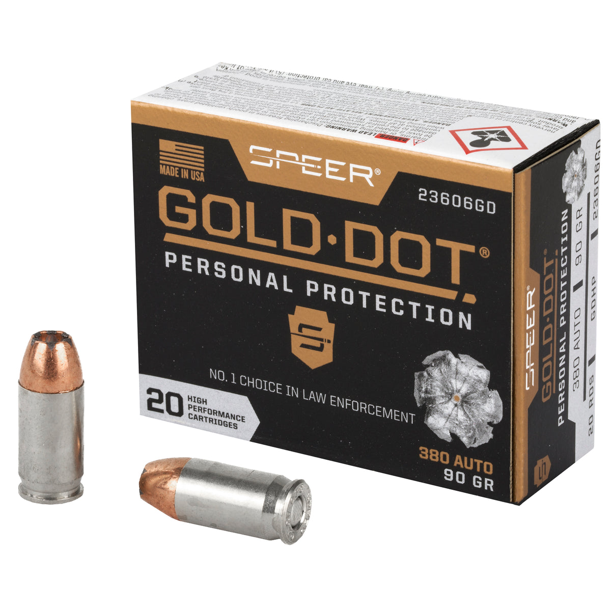 Speer .380 ACP/Auto Gold Dot Personal Protection Hollow Point 90 Grain 20/Box