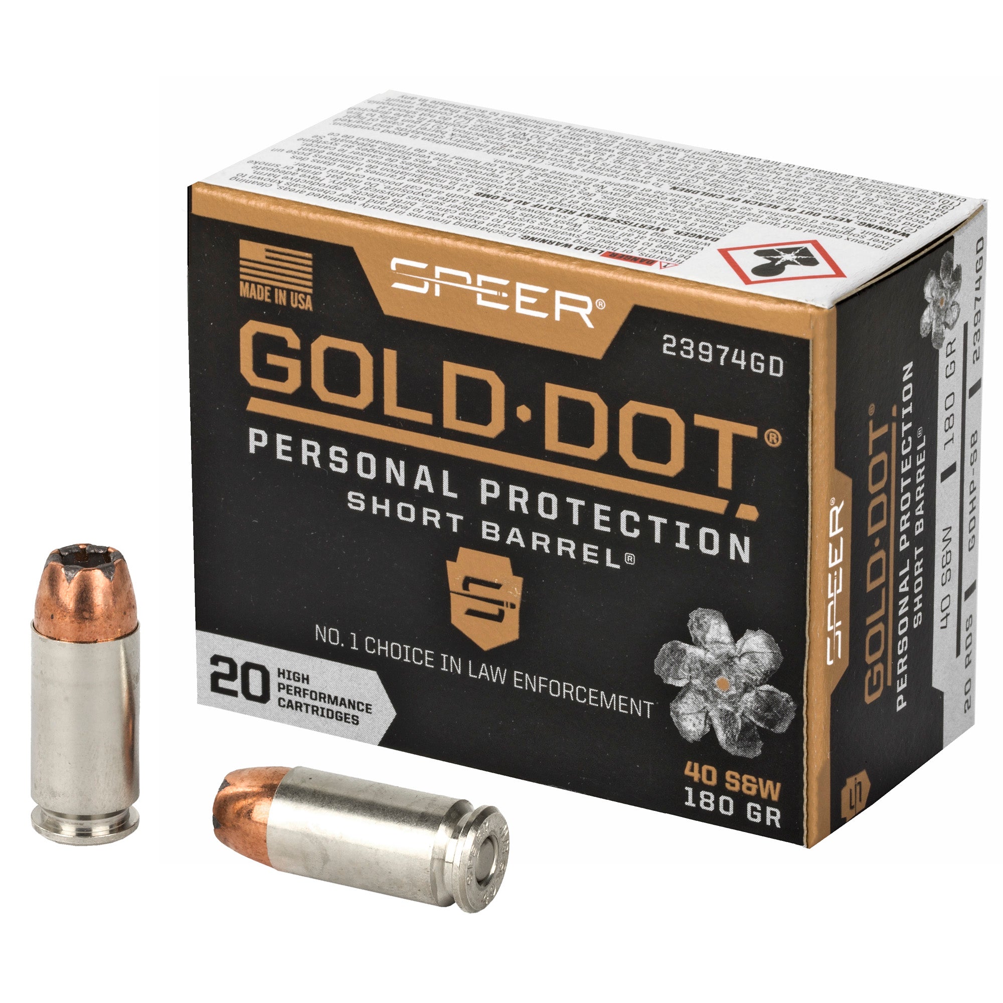 Speer .40 S&W Gold Dot Personal Protection Short Barrel Jacketed Hollow Point 180 Grain 20/Box