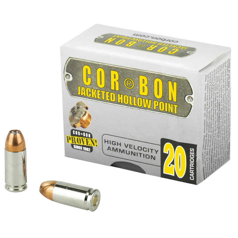 Cor-Bon 9mm Luger / Parabellum Self Defense +P Jacketed Hollow Point 115 Grain 20/Box