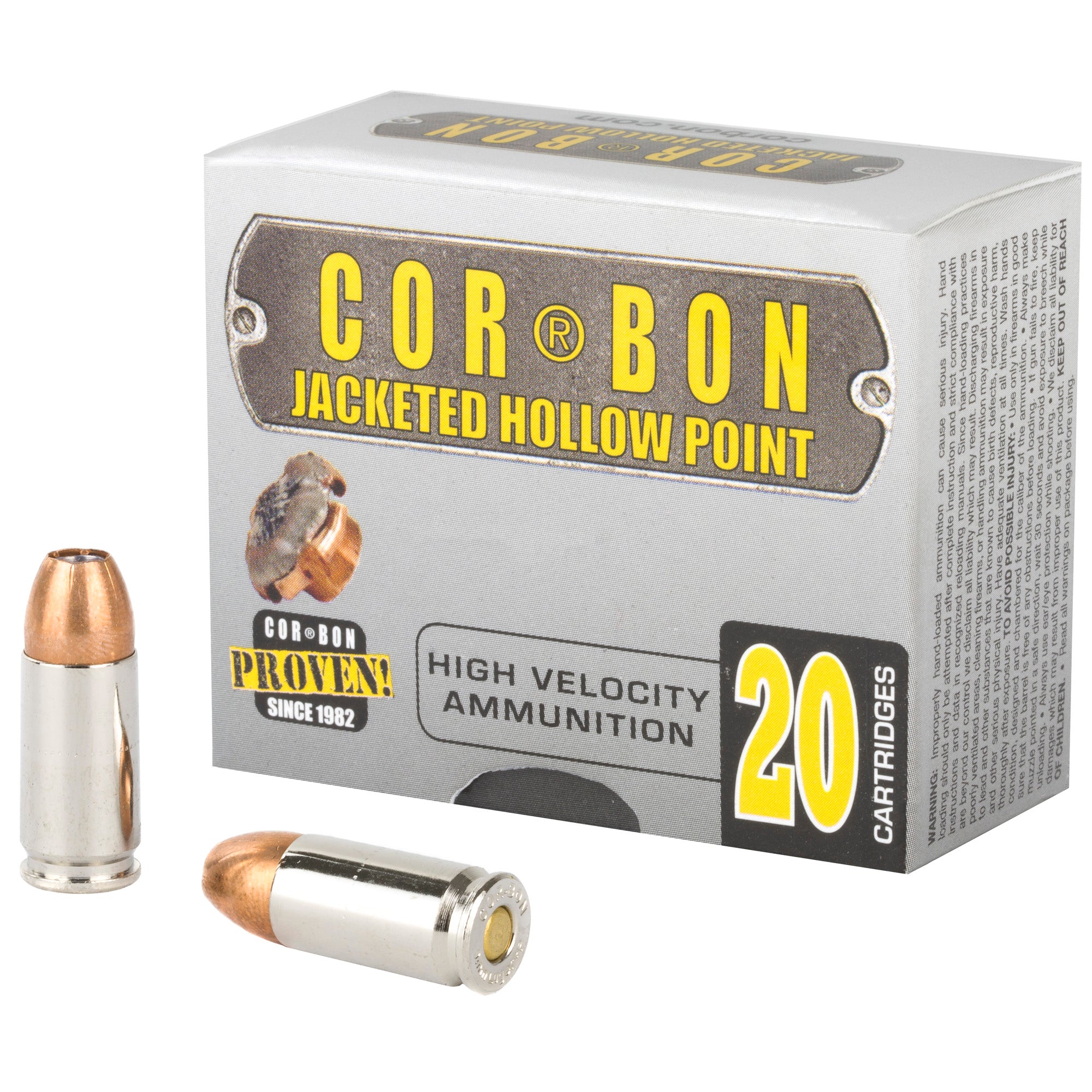 Cor-Bon 9mm Luger / Parabellum Self Defense +P Jacketed Hollow Point 125 Grain 20/Box