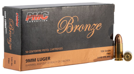 PMC Bronze 9mm Luger 124 gr FMJ  50 Per Box/ 20 Case
