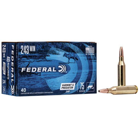 Federal .243 Winchester American Eagle Varmint & Predator Jacketed Hollow Point 75 Grain 40/Box