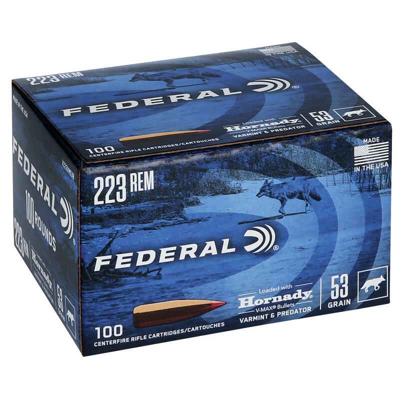 Federal .223 Remington Varmint & Predator Hornady V-Max 53 Grain 100/Box