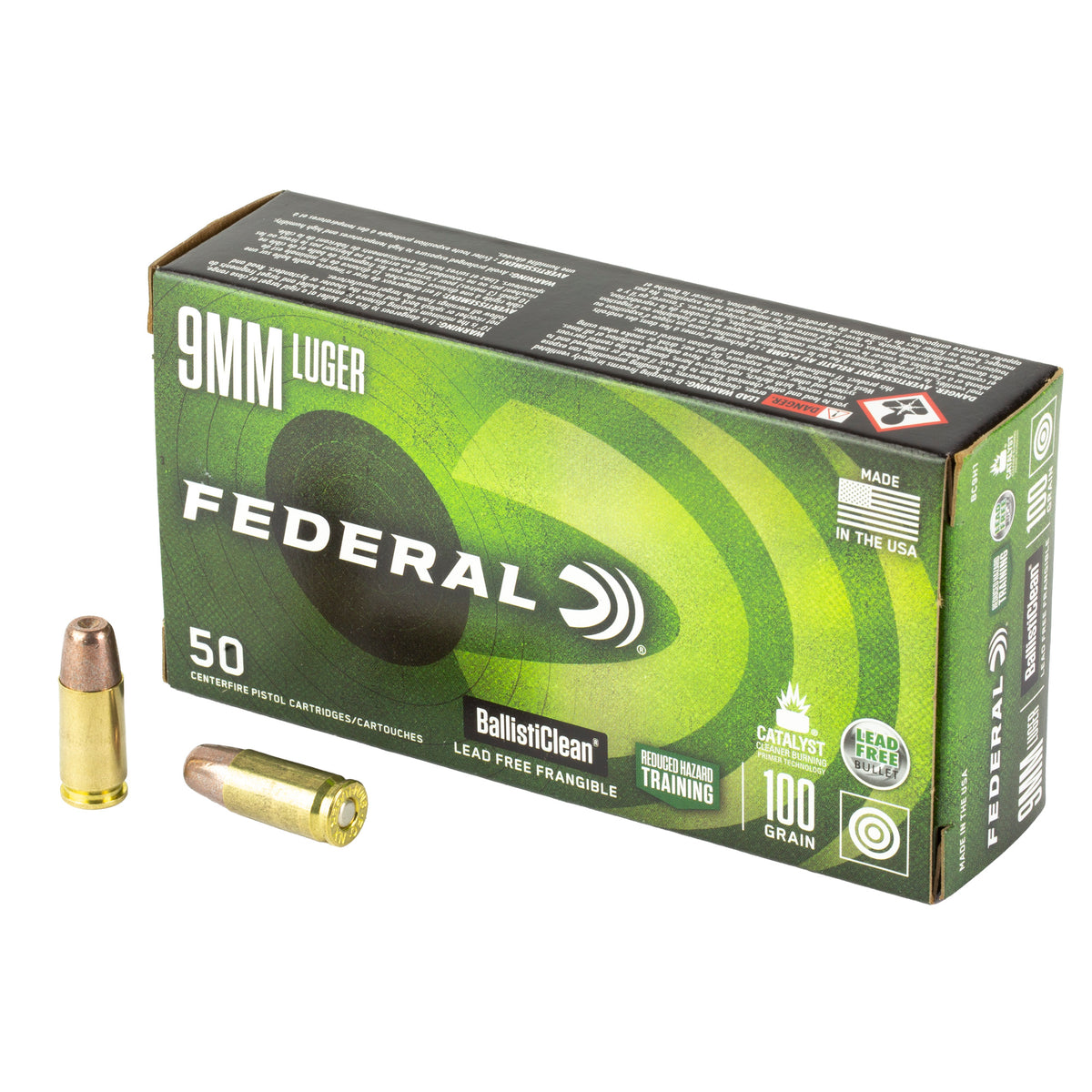 Federal 9mm Luger / Parabellum BallistiClean Reduced Hazard Training Lead-Free Frangible 100 Grain 50/Box [Item 1921]