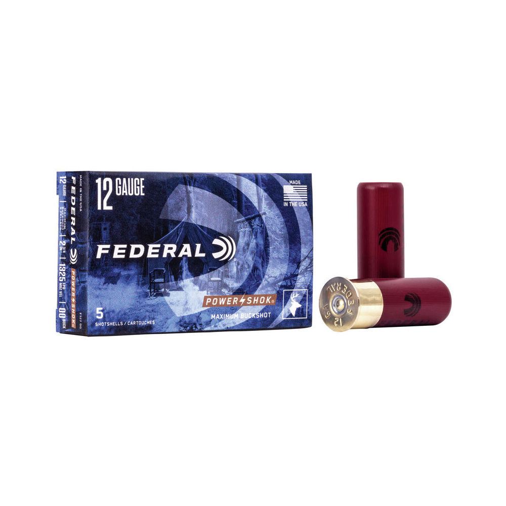 Federal 12 Gauge Power-Shok Magnum Maximum Buckshot 9 Pellets 00 Buck 1-3/16 oz 2.75 in 5/Box