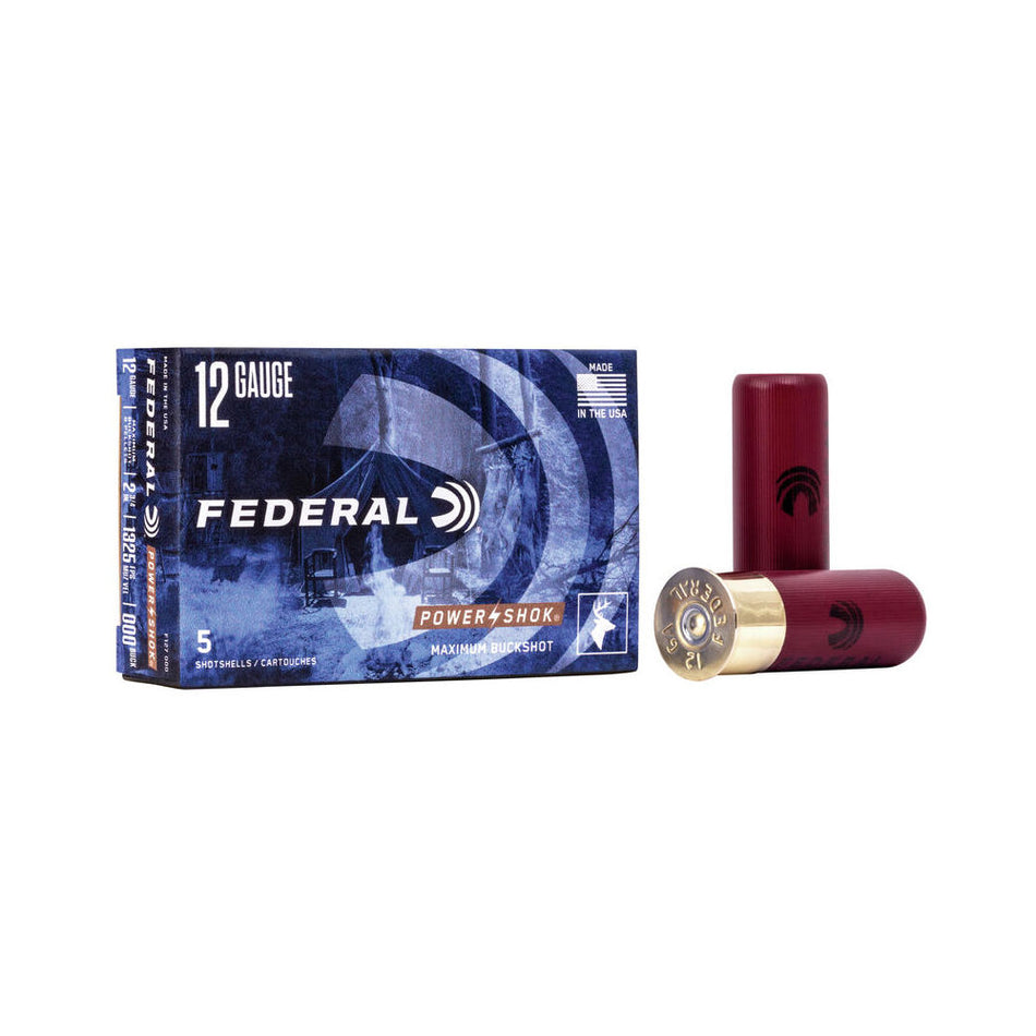 Federal 12 Gauge Power-Shok Magnum Maximum Buckshot 8 Pellets 000 Buck 1-1/4 oz 2.75 in 5/Box