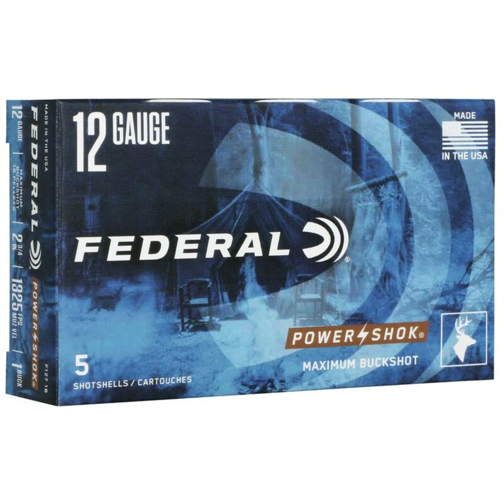 Federal 12 Gauge Power-Shok Maximum Buckshot 16 Pellets #1 Buck 1-3/5 oz 2.75 in 5/Box [Item 8504]