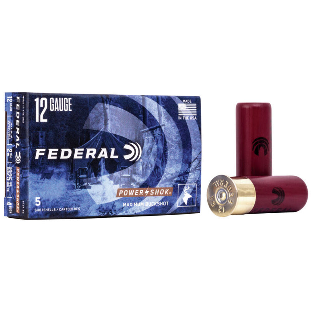 Federal 12 Gauge Power-Shok Magnum Maximum Buckshot 27 Pellets #4 Buck 1-1/4 oz 2.75 in 5/Box
